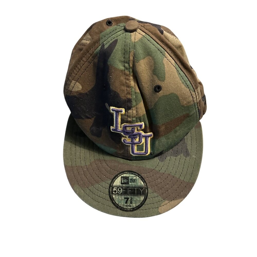 LSU fighting tigers Camo New Era 59Fifty Fitted Cap Size 7 3/8 apparel